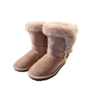 Kids Children's Place Faux Suede Faux Fur Winter Boots Gold Buckle Accent